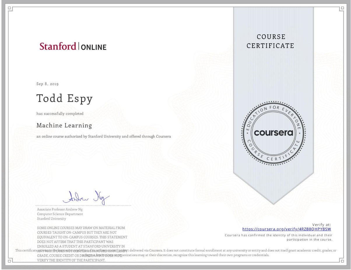 Machine Learning (Stanford Online, Andrew Ng)