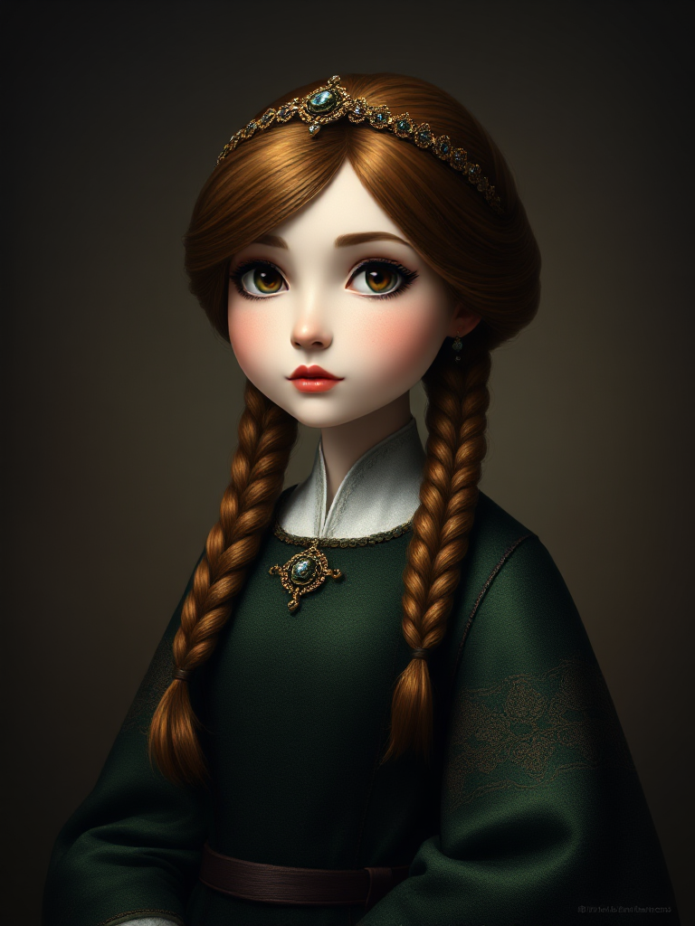 Style Remix portrait combining a chibi prompt with baroque reference images